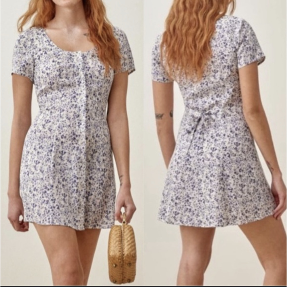 Reformation Margeaux Floral Mini Dress - Blue and White